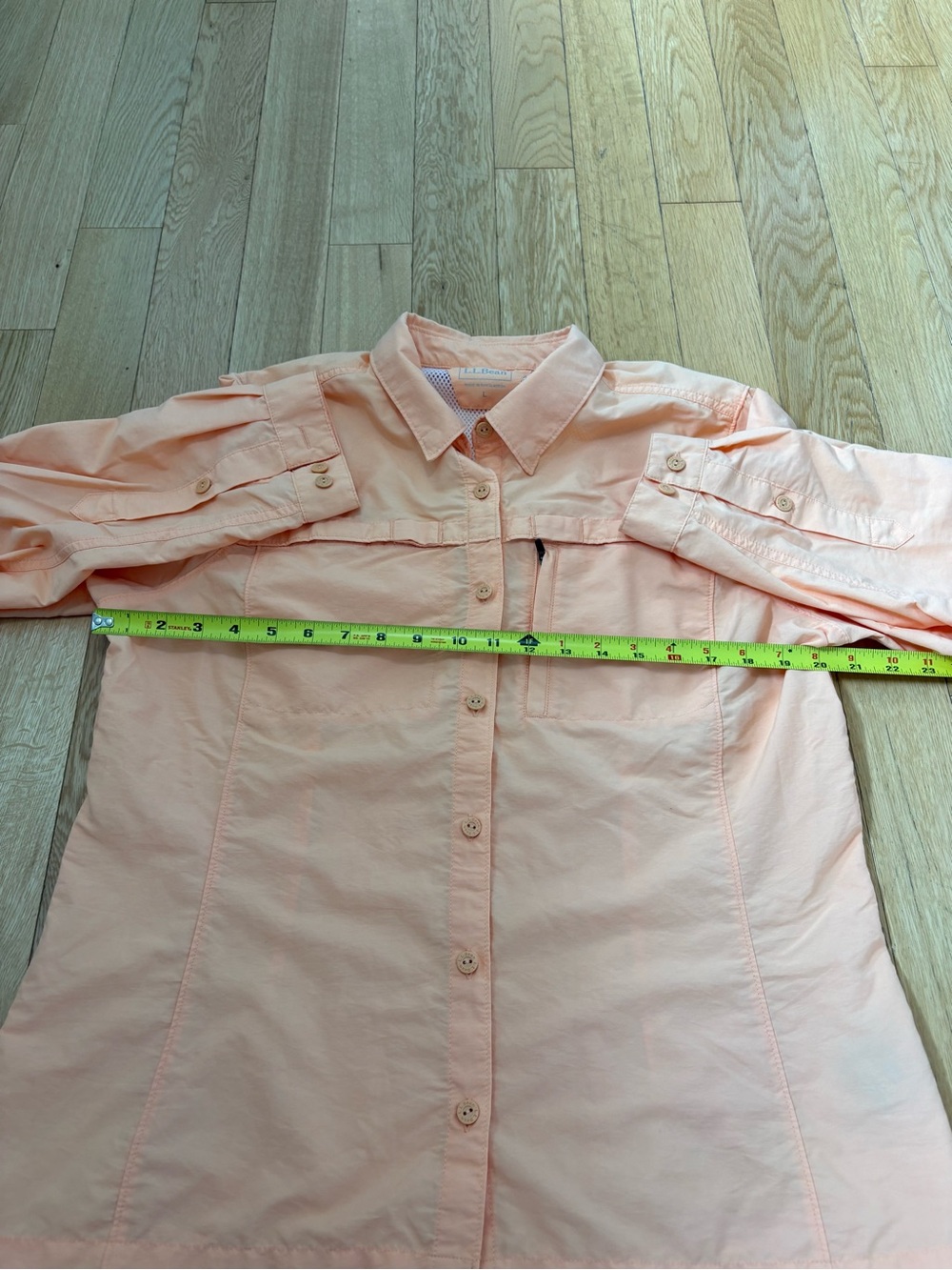 LL Bean Tropicwear Shirt Peach Vented Roll Tab Long Sleeve Size L Utility Chic - Picture 7 of 10